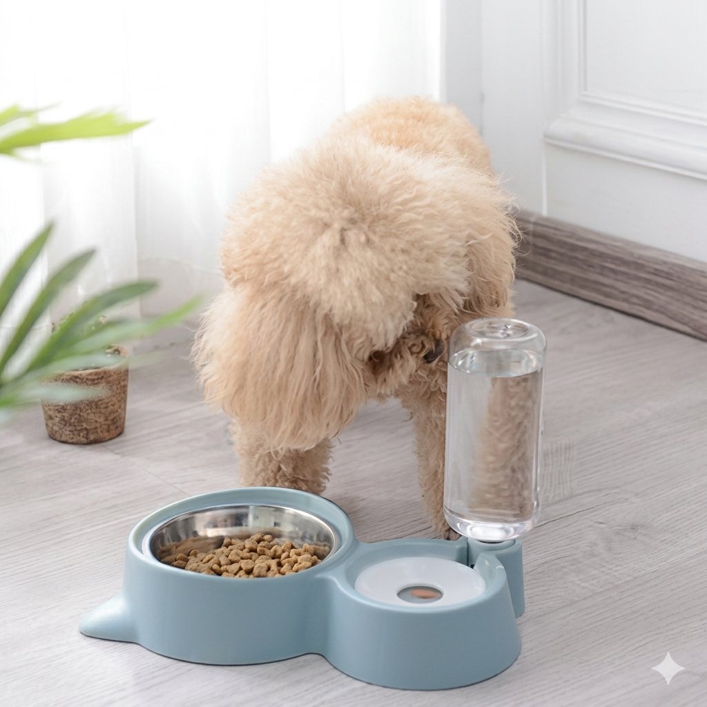Dog using feeder